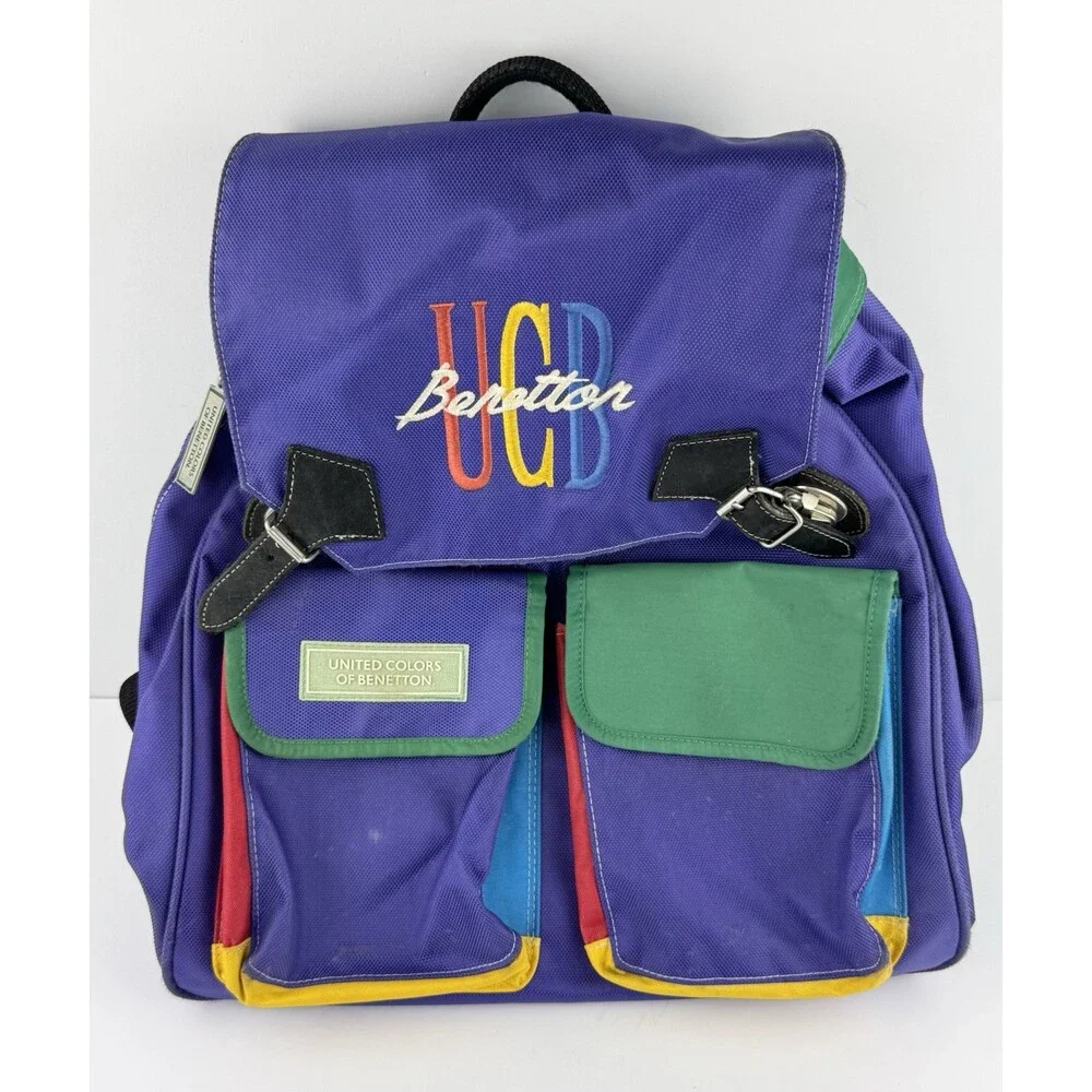 Vintage United Colors of Benetton Colorful Backpack Daypack Nylon Unisex Rare